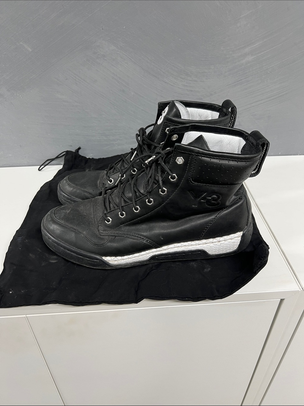 Y-3 Black Leather High-Top Sneakers